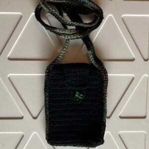Crochet Wide Phone Bag - Hand crafted – Black & Green